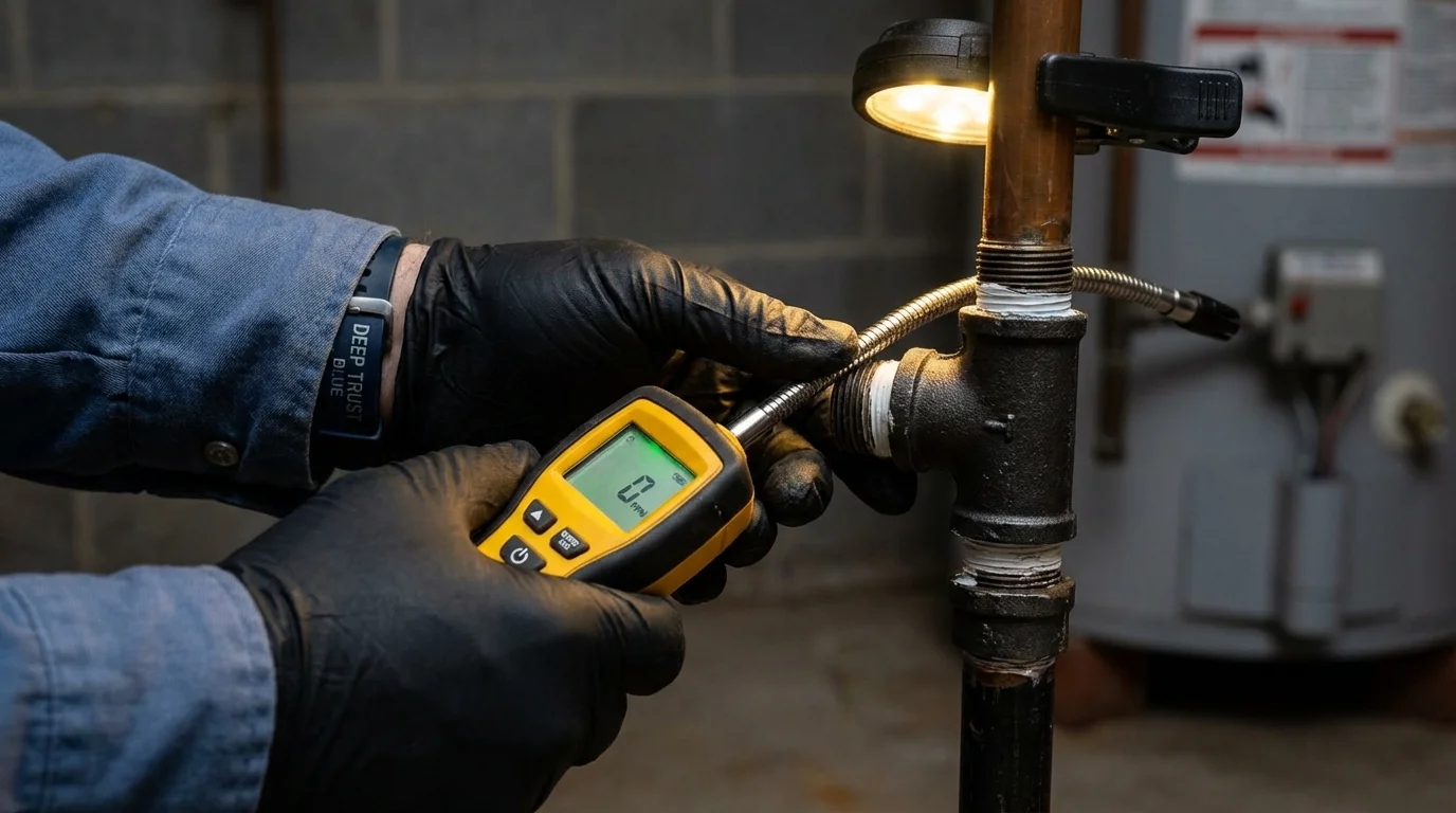 Gas leak detection with electronic sniffer by Johns Plumbing LLC in Limerick